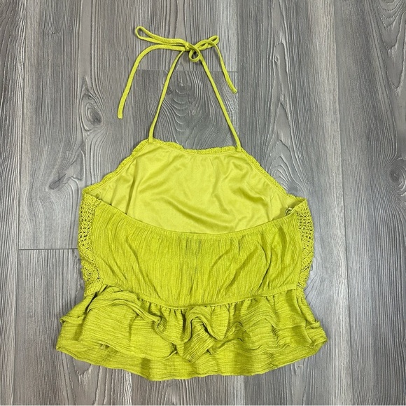 Milk & Honey Chartreuse Knit Halter Top with Ruffle Peplum Summer Vacation - Picture 4 of 6